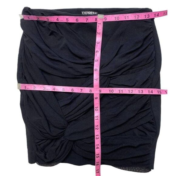 Express Black Mini Skirt Knotted Mesh Side‎ Zip Sz 2 NEW - Picture 2 of 8